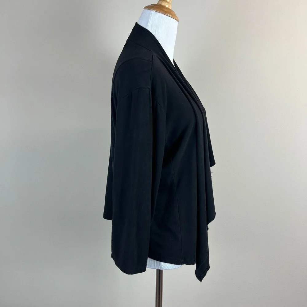 Bamboo by Creation Cardigan Topper Womens Medium Black Draped Open‎ 3/4 Sleeve M